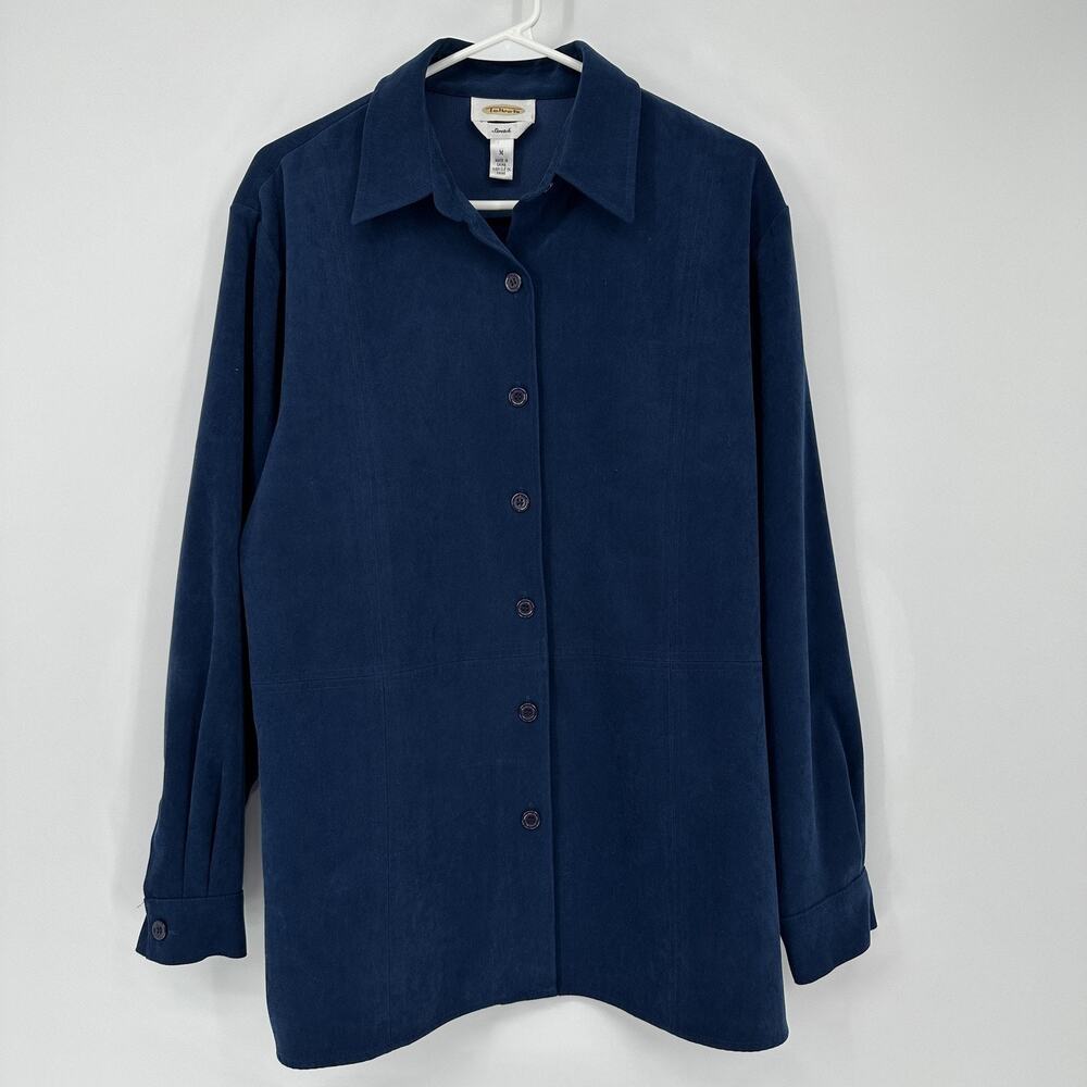 Talbots Shirt Womens Medium Blue Stretch Button Front Long Sleeve Collared Top